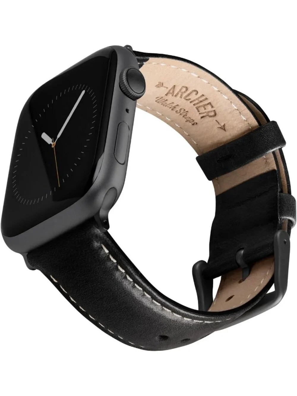 Men's Black/Natural Thread, Matte Gray Hardware Leather Straps Apple Watch